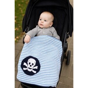 ArtWalk‎ Nursery Baby Blanket Blue Knit Skeleton Skull Nieman Marcus My Boy Sam